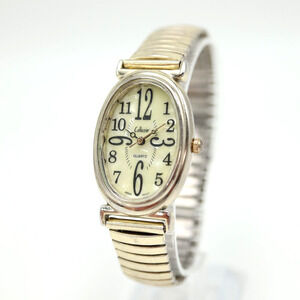 Collezie Womens Oval MOP Watch Dial 24mm Gold Tone Stretch Band w New Battery
